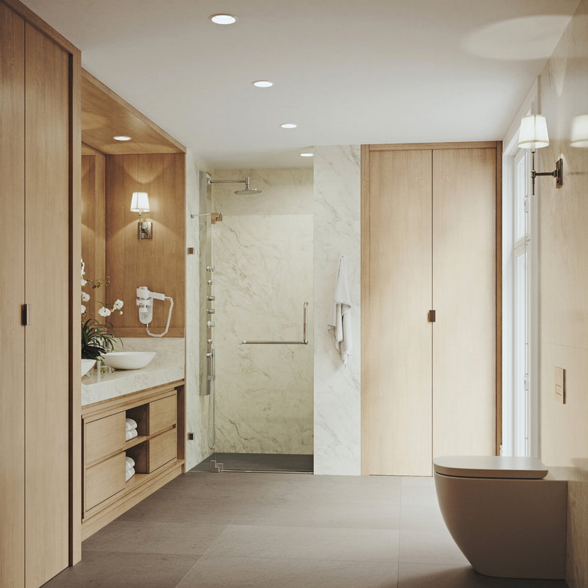 Pirouette 36 to 42 in. W x 72 in. H Frameless Pivot Shower Door and Satro 3-Piece Bath Hardware Set in Brushed Nickel