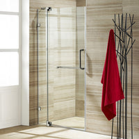 Pirouette 36 to 42 in. W x 72 in. H Frameless Pivot Shower Door and Satro 3-Piece Bath Hardware Set in Brushed Nickel