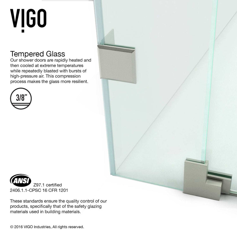 Modern frameless shower door with stainless steel handle and clear glass