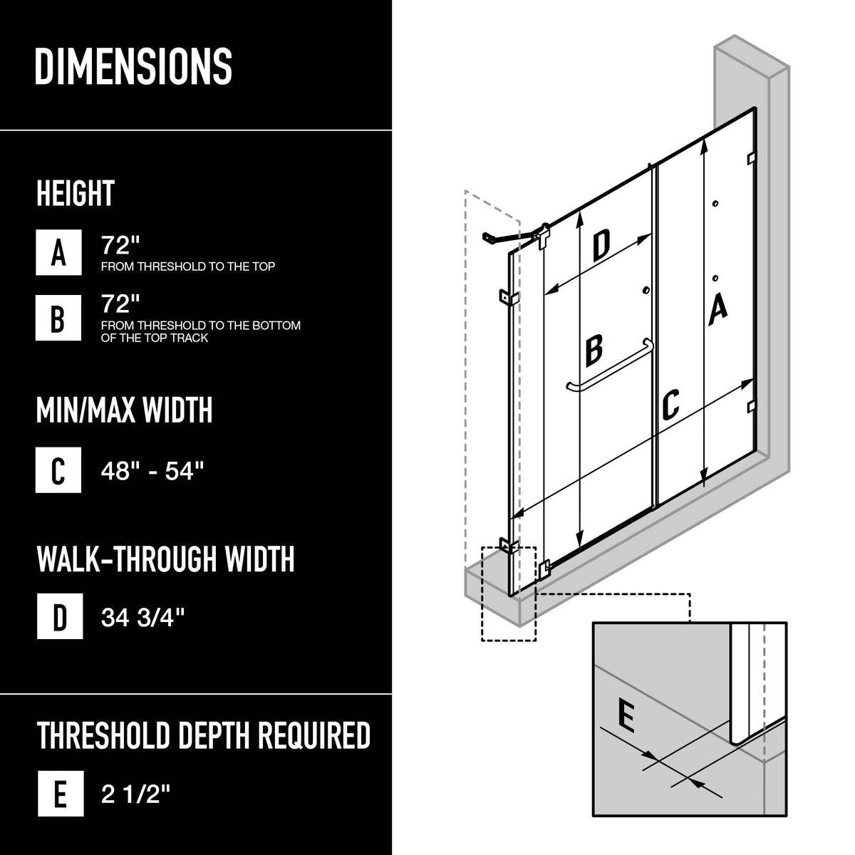 Alcove installation shower door with brushed nickel finish and towel bar feature