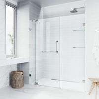 Modern frameless shower door with adjustable width 54-60 in and pivot opening