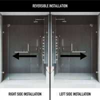 Frameless shower door with Magnalock technology and reversible door installation