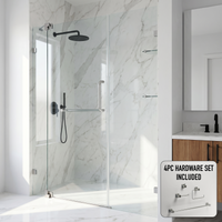 Pirouette 60 to 66 in. W x 72 in. H Frameless Pivot Shower Door and Meridian 4-Piece Bath Hardware Set in Brushed Nickel