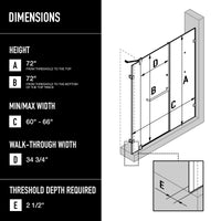 Pirouette 60 to 66 in. W x 72 in. H Frameless Pivot Shower Door and Meridian 4-Piece Bath Hardware Set in Brushed Nickel