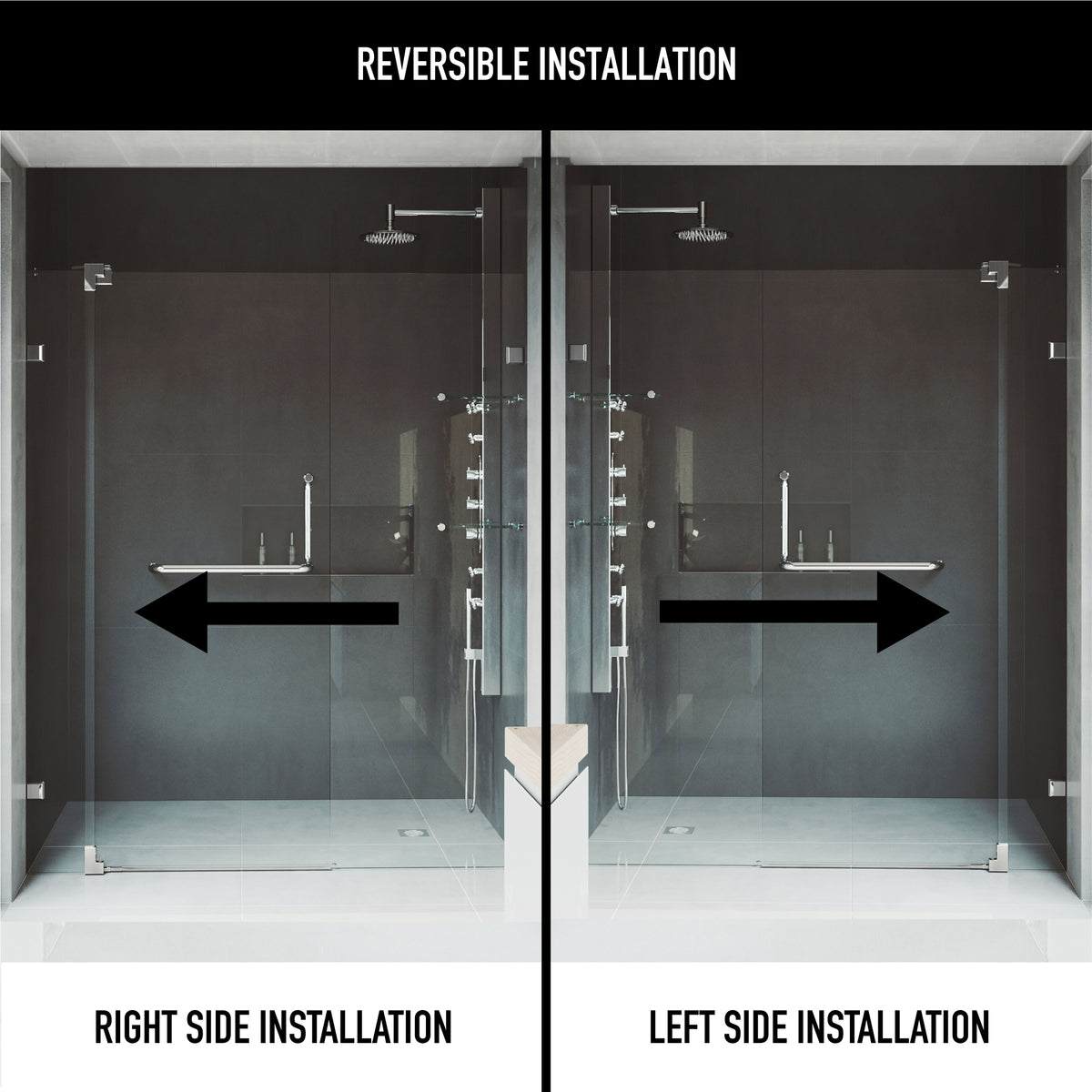 Pirouette 60 to 66 in. W x 72 in. H Frameless Pivot Shower Door and Meridian 4-Piece Bath Hardware Set in Brushed Nickel