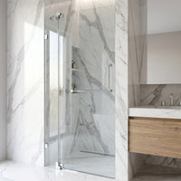 Pirouette 36 to 42 in. W x 72 in. H Frameless Pivot Shower Door and Satro 3-Piece Bath Hardware Set in Chrome