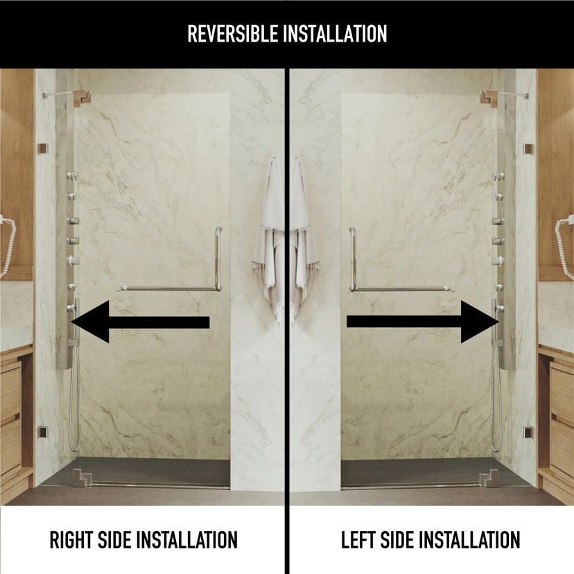 Pirouette 36 to 42 in. W x 72 in. H Frameless Pivot Shower Door and Satro 3-Piece Bath Hardware Set in Chrome