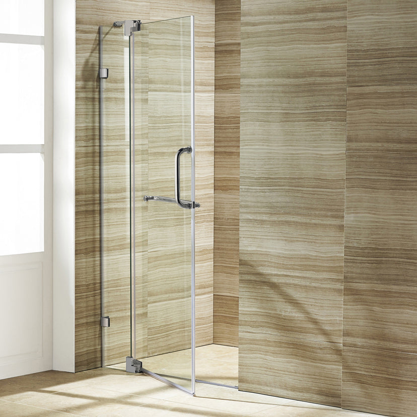 Pirouette 36 to 42 in. W x 72 in. H Frameless Pivot Shower Door and Meridian 4-Piece Bath Hardware Set in Chrome