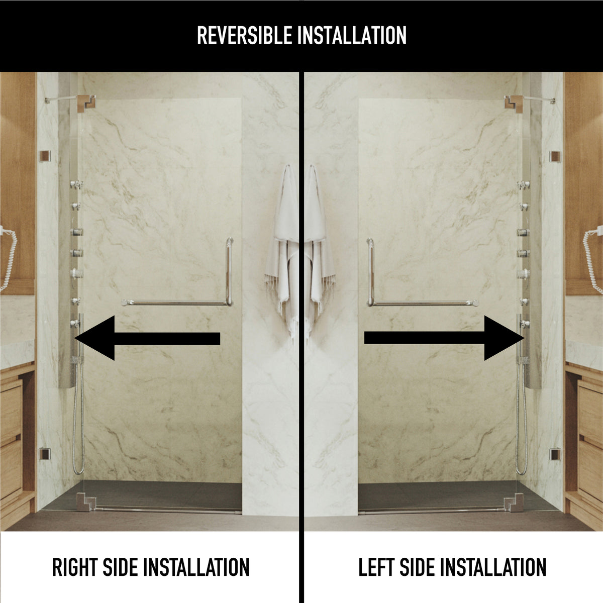 Pirouette 36 to 42 in. W x 72 in. H Frameless Pivot Shower Door and Meridian 4-Piece Bath Hardware Set in Chrome