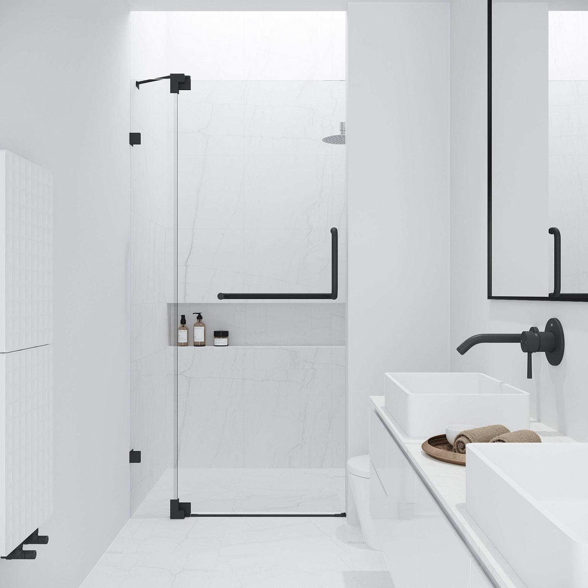 Adjustable 30-36 in shower door with pivot opening and tempered glass