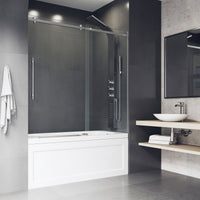 Luca 56-60 in. W x 58 in. H Frameless Sliding Tub Door in Chrome with 3/8 in. (10mm) Clear Glass and Arden 3-Piece Bath Hardware Set