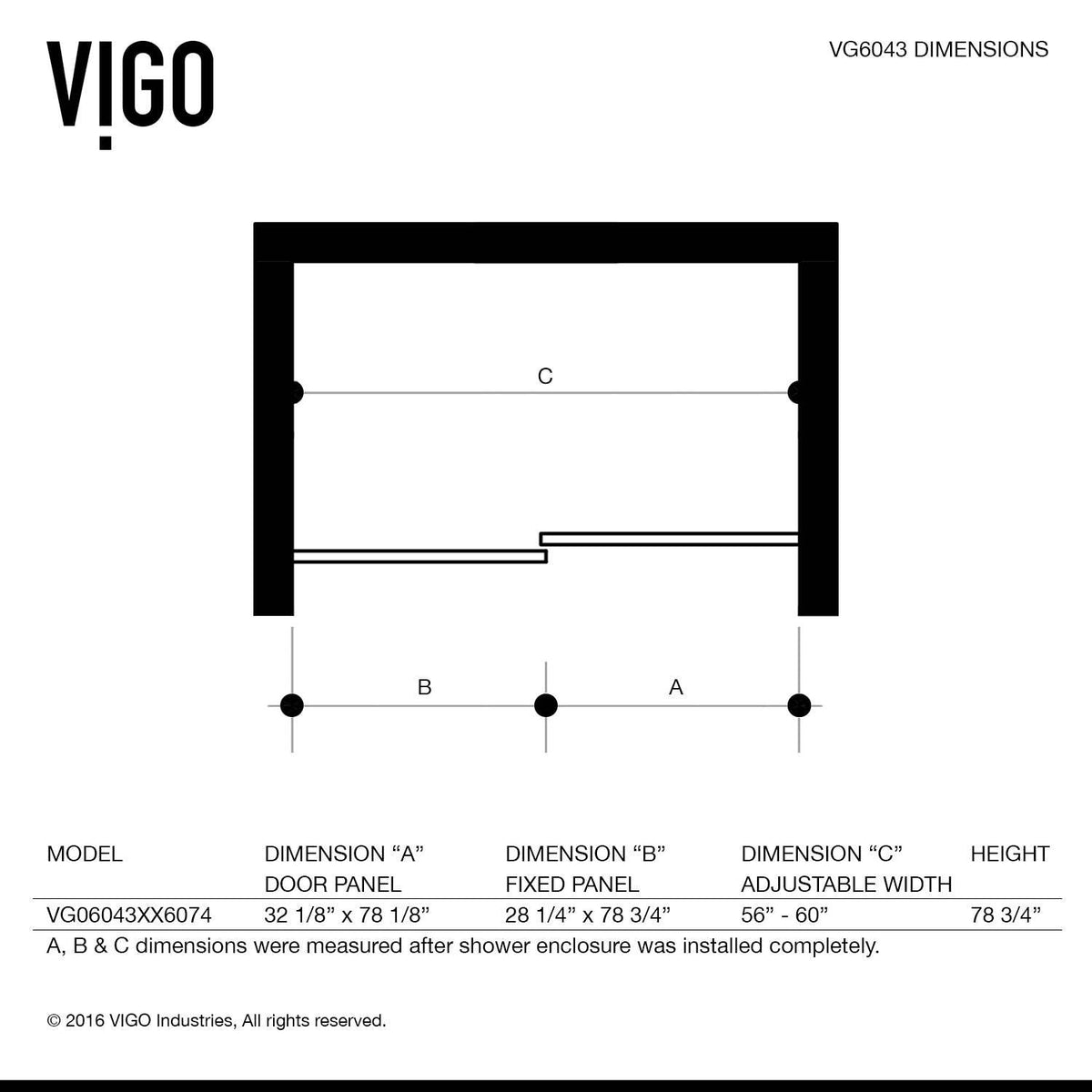 Adjustable 56-60 in. alcove shower door with cool touch exterior
