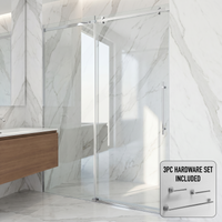 Luca 56 to 60 in. W x 79 in. H Frameless Sliding Shower Door and Satro 3-Piece Bath Hardware Set in Chrome