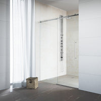 Luca 56 to 60 in. W x 79 in. H Frameless Sliding Shower Door and Satro 3-Piece Bath Hardware Set in Chrome