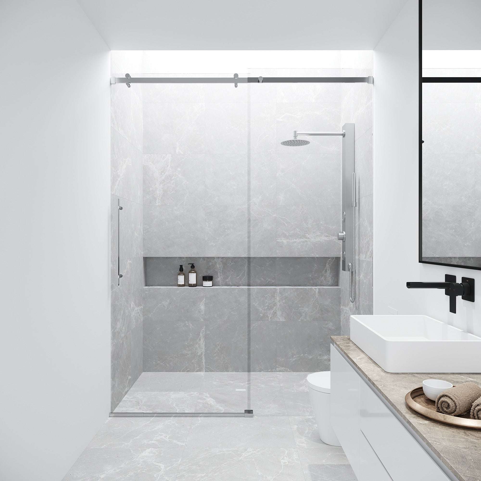 Luca – 56 to 60 in. W X 79 in. H Frameless Sliding Shower Door