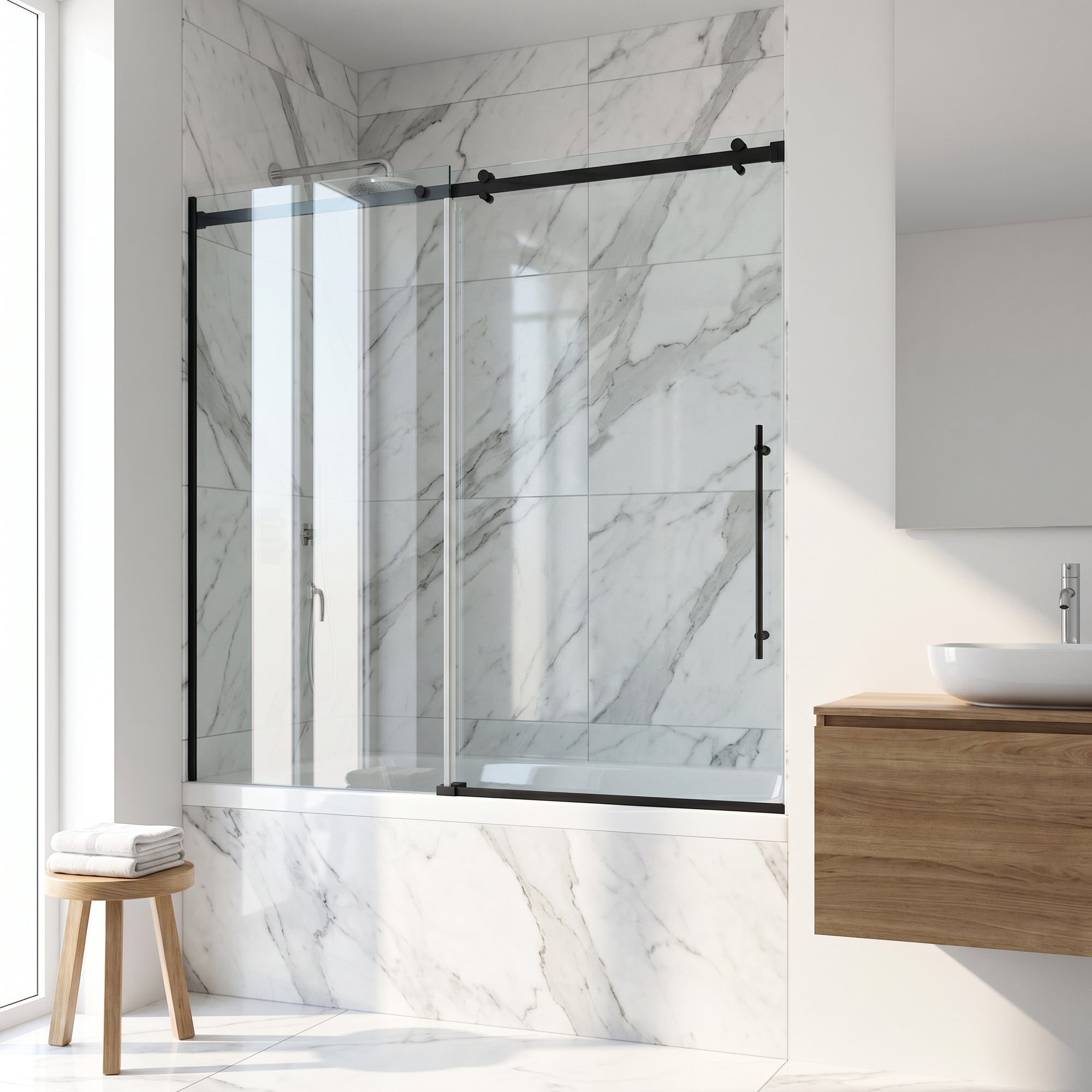 Luca – 56 to 60 in. W X 58 in. H Frameless Sliding Tub Door with 3