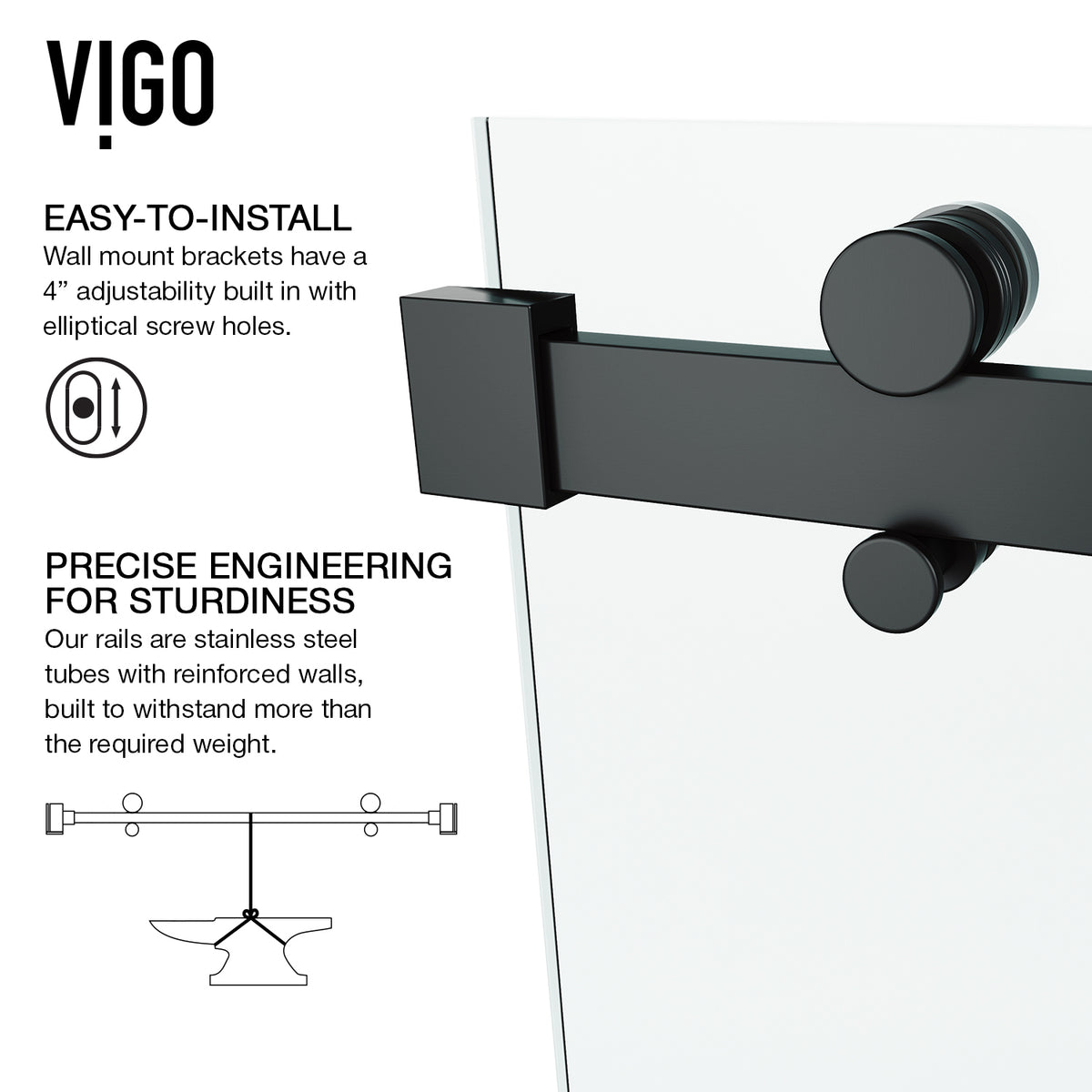 Luca 56-60 in. W x 79 in. H Frameless Sliding Shower Door in Matte Black with 3/8 in. (10mm) Clear Glass and Elan 24 in. Linear Shower Drain