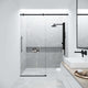 Sliding shower door with clear tempered glass and matte black hardware