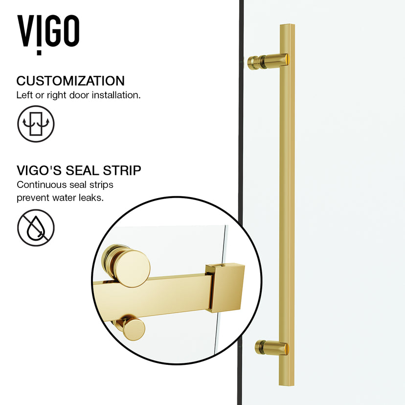 Luca 56-60 in. W x 58 in. H Frameless Sliding Tub Door in Matte Brushed Gold with 3/8 in. (10mm) Clear Glass and Satro 3-Piece Bath Hardware Set