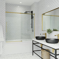 Luca 56-60 in. W x 58 in. H Frameless Sliding Tub Door in Matte Brushed Gold with 3/8 in. (10mm) Clear Glass and Cass 3-Piece Bath Hardware Set