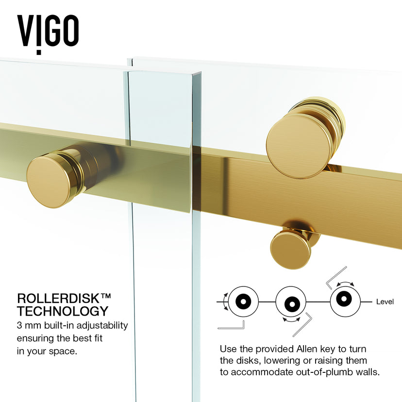 Luca 56-60 in. W x 58 in. H Frameless Sliding Tub Door in Matte Brushed Gold with 3/8 in. (10mm) Clear Glass and Arden 3-Piece Bath Hardware Set