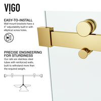 Luca 56-60 in. W x 58 in. H Frameless Sliding Tub Door in Matte Brushed Gold with 3/8 in. (10mm) Clear Glass and Arden 3-Piece Bath Hardware Set