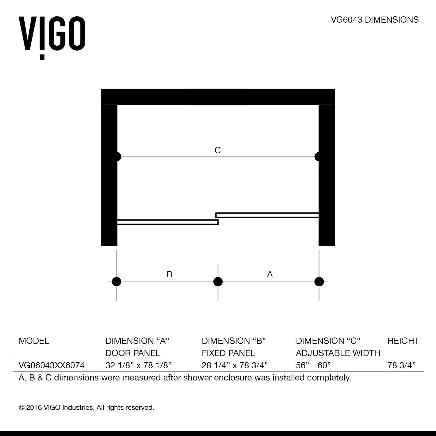 Adjustable 56-60 in. alcove shower door with cool touch exterior
