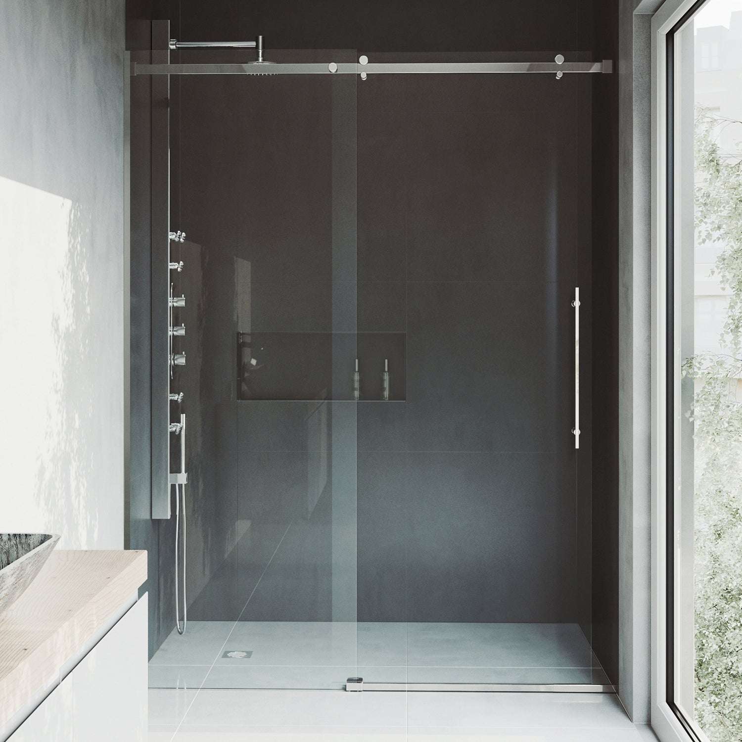 Stainless steel hardware frameless shower door with matching frame