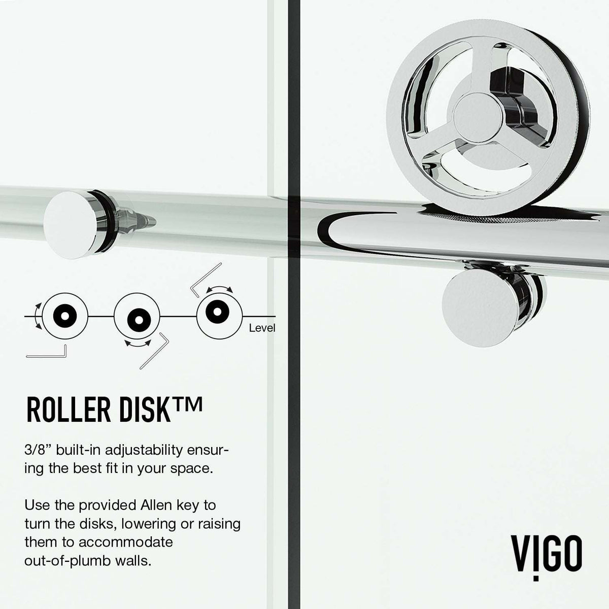 Modern chrome tub door with bar handle, clear glass, adjustable width 56 to 60 inches, frameless