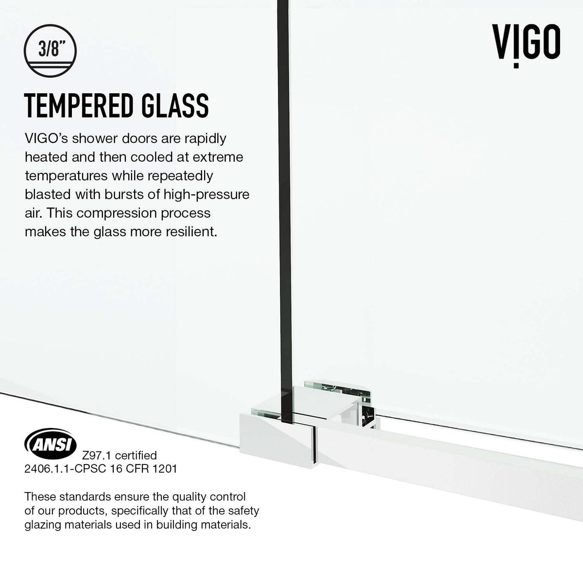 Reversible sliding door with chrome frame, clear tempered glass, adjustable 56-60 in., modern style