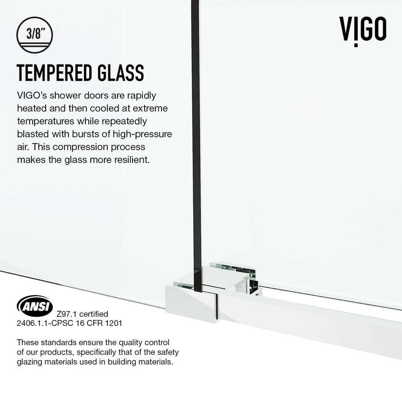 Reversible sliding door with chrome frame, clear tempered glass, adjustable 56-60 in., modern style