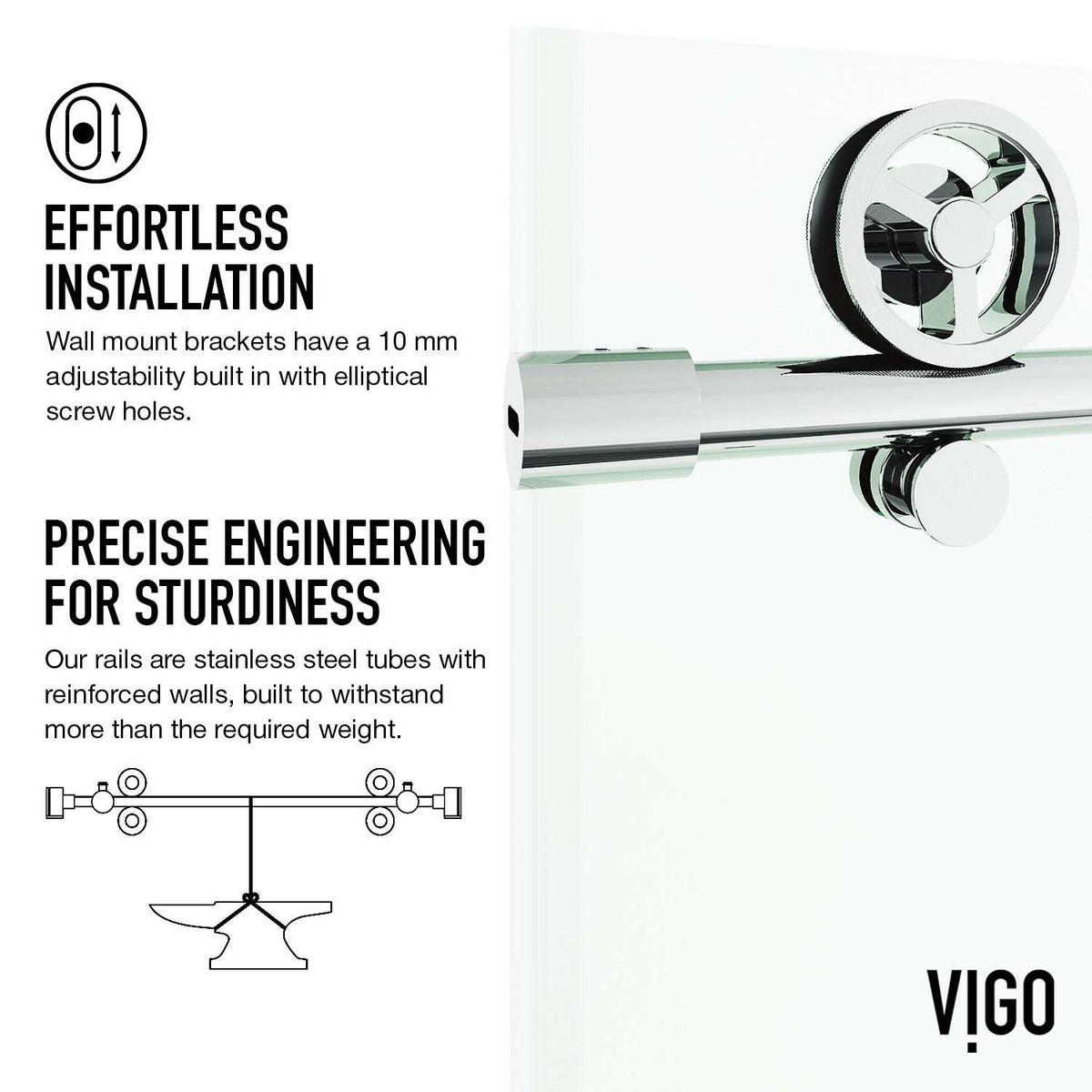 Chrome finish frameless shower door, clear glass, stainless steel hardware, sliding operation
