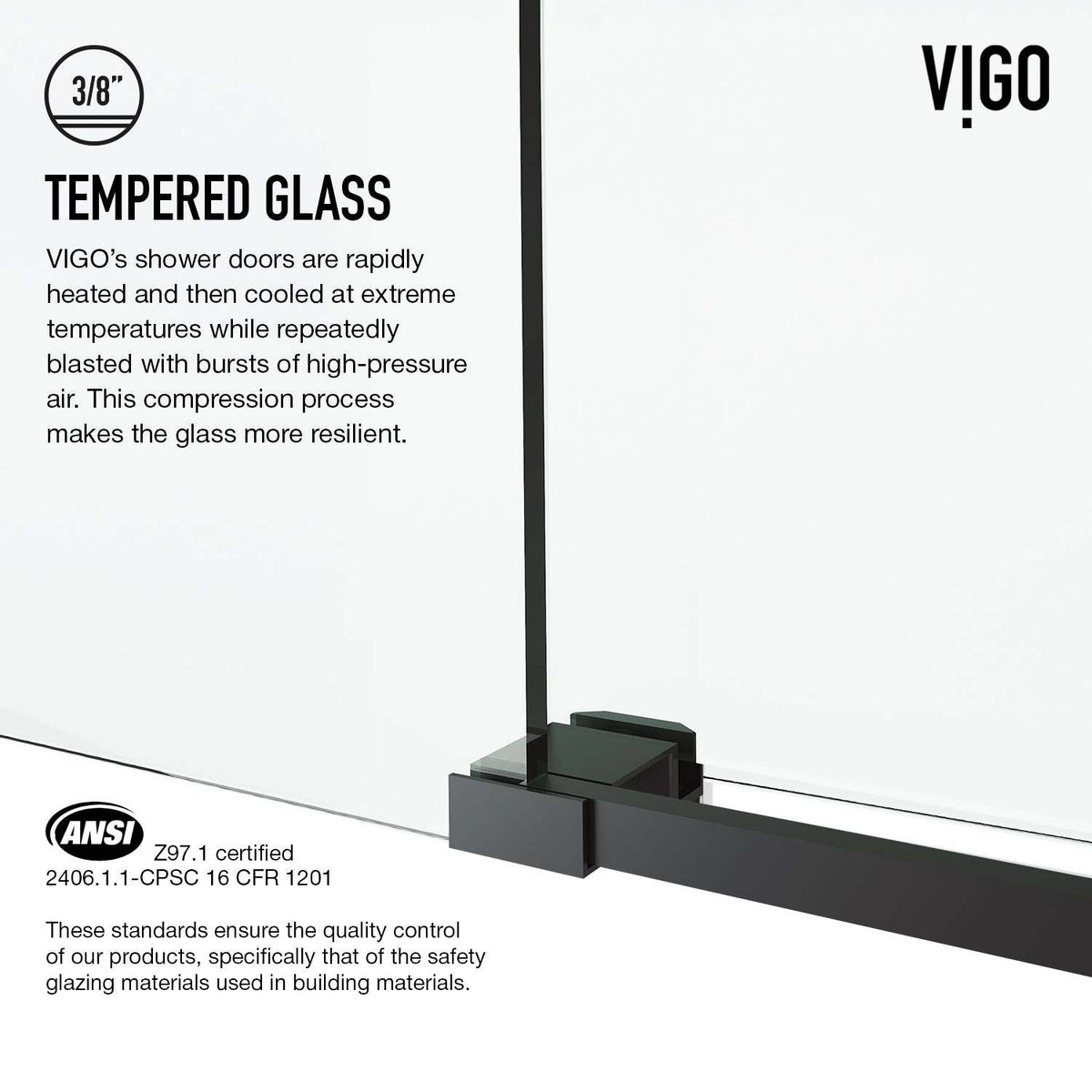 Matte black finish frameless shower door with included mounting hardware, 56-60 in. width