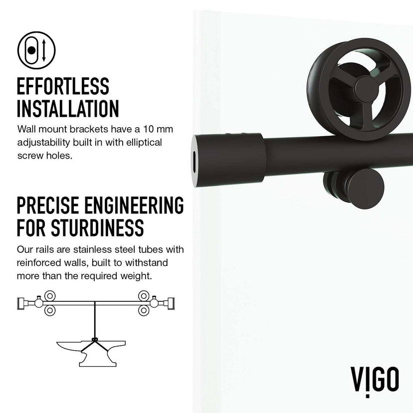 Adjustable width sliding shower door with matte black finish and clear glass, 76 in. tall