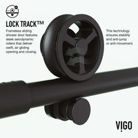 Frameless shower door with matte black bar handle, clear tempered glass, reversible installation