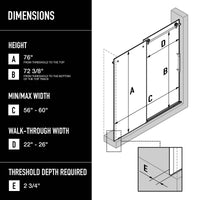 Adjustable 56-60 in. sliding shower door with matte black finish and clear tempered glass