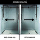 Frameless shower door with matte black hardware and reversible door opening, 76 in. height