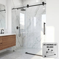 Elan Cass Aerodynamic 56 to 60 in. W x 76 in. H Frameless Sliding Shower Door and Meridian 4-Piece Bath Hardware Set in Matte Black