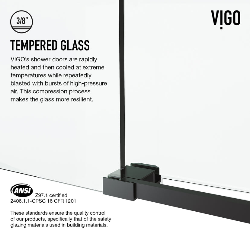 Elan Cass Aerodynamic 56 to 60 in. W x 76 in. H Frameless Sliding Shower Door and Meridian 4-Piece Bath Hardware Set in Matte Black