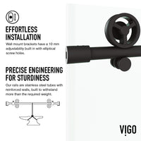 Elan Cass Aerodynamic 56 to 60 in. W x 76 in. H Frameless Sliding Shower Door and Meridian 4-Piece Bath Hardware Set in Matte Black