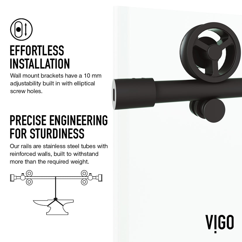Elan Cass Aerodynamic 56 to 60 in. W x 76 in. H Frameless Sliding Shower Door and Meridian 4-Piece Bath Hardware Set in Matte Black
