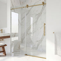 Elan Cass Aerodynamic 56-60 in. W x 76 in. H Frameless Sliding Shower Door in Matte Gold with 3/8 in. Clear Glass and Elan 24 in. Linear Shower Drain