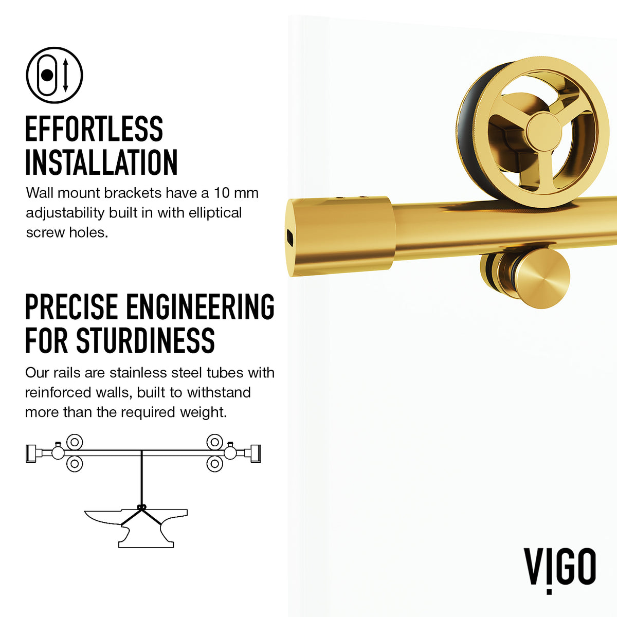 Elan Cass Aerodynamic 56-60 in. W x 76 in. H Frameless Sliding Shower Door in Matte Gold with 3/8 in. Clear Glass and Elan 24 in. Linear Shower Drain