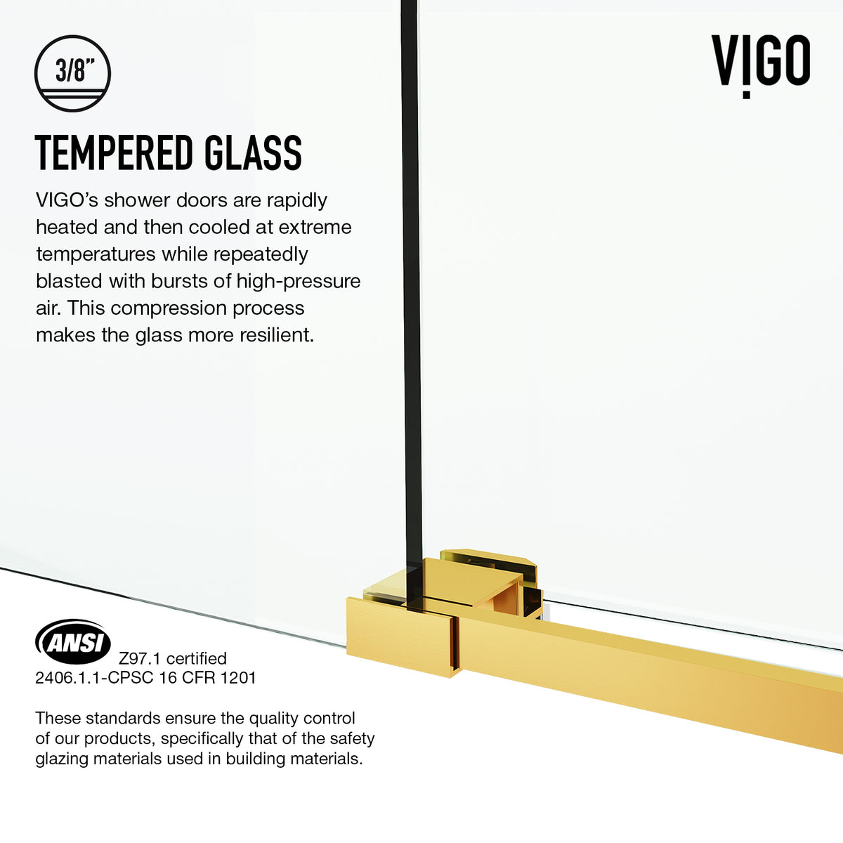 Elan Cass Aerodynamic 56 to 60 in. W x 76 in. H Frameless Sliding Shower Door and Satro 3-Piece Bath Hardware Set in Matte Brushed Gold