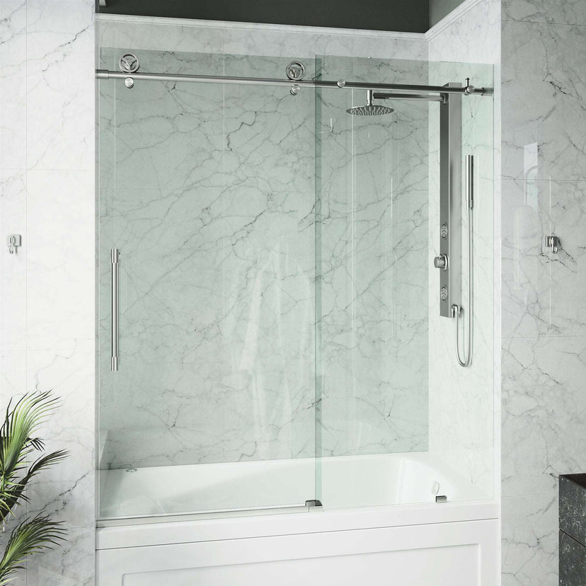 Stainless steel hardware tub door, clear tempered glass, reversible sliding, modern style