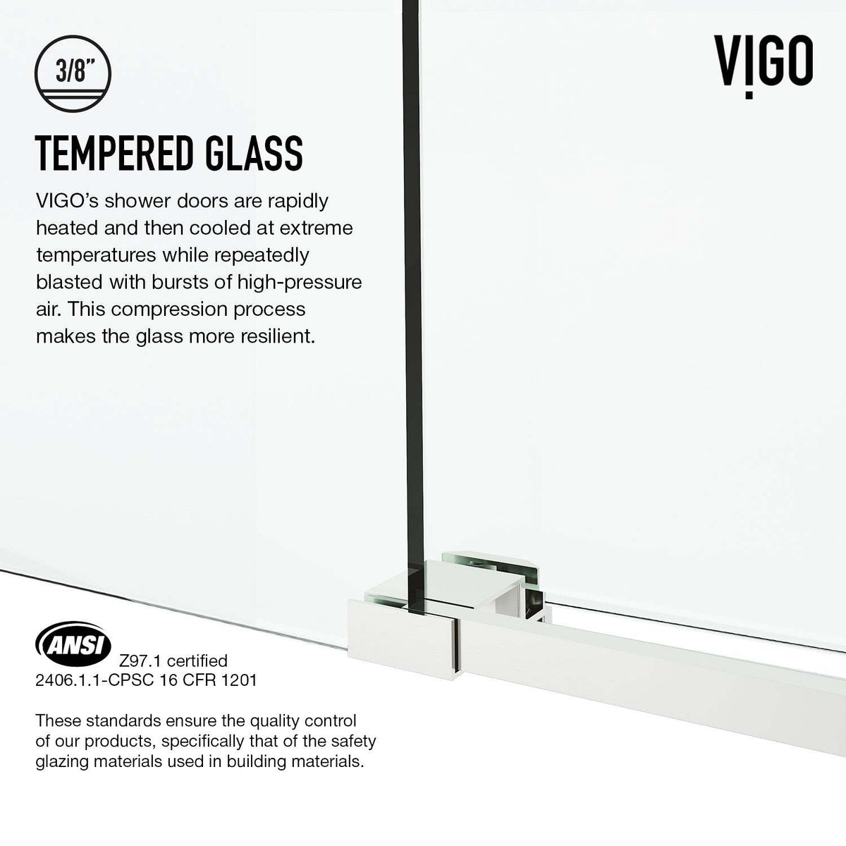 Reversible sliding door with stainless steel frame, clear tempered glass, adjustable 56-60 in., modern style