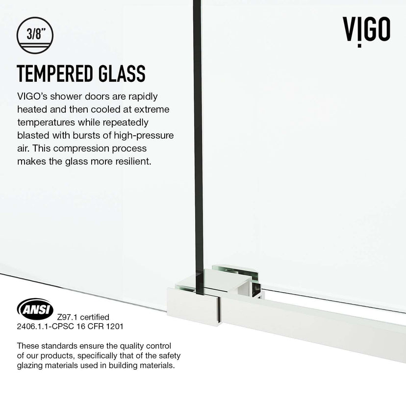 Reversible sliding door with stainless steel frame, clear tempered glass, adjustable 56-60 in., modern style