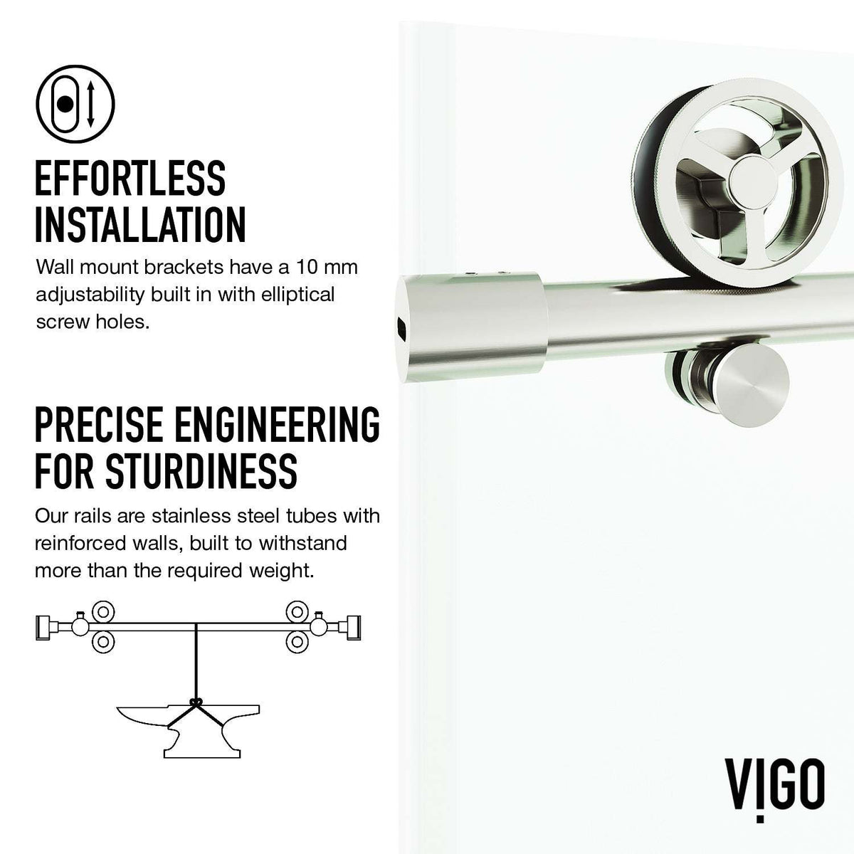 Stainless steel finish frameless shower door, clear glass, stainless steel hardware, sliding operation