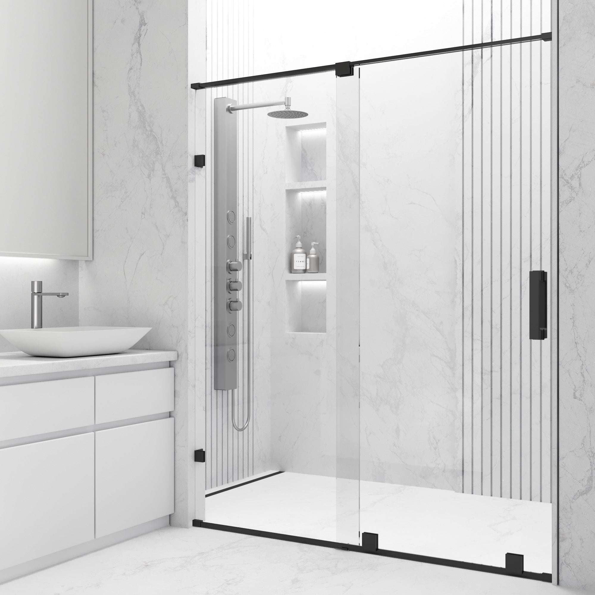 Ryland – 58 to 60 in. W X 73 in. H Frameless Track Sliding Shower