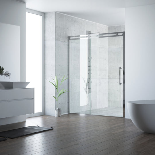 Erie 59 1/2 to 60 1/2 in. W x 74 in. H Sliding Framed Shower Door in Chrome with 3/8 in. (10mm) Clear Glass